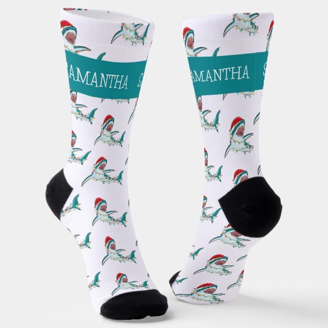 Chaussette Requin de Noël Père Noël personnalisé au nom (Angulaire)