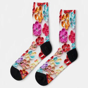 Chaussette Ressort tissu cousu artisanal Fleurs Multicolor