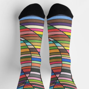 Chaussette Résumé rayé multicolore avec courbes fluides