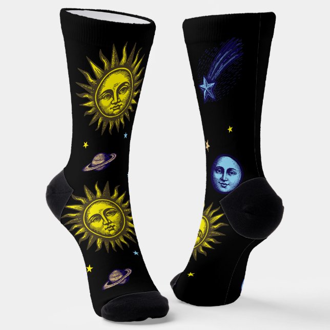 Chaussette Retro Celestial Art Sun Moon Stars Planet Comet (Angulaire)