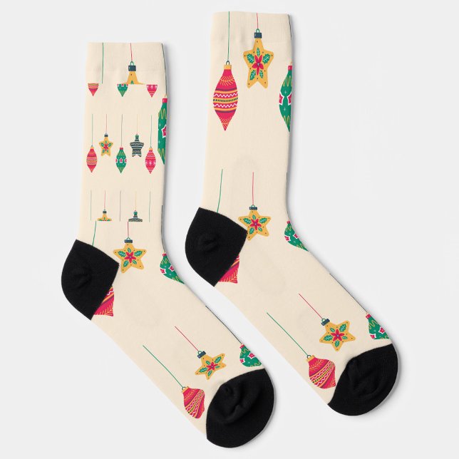 Chaussette Retro Christmas Ornament Pattern Holiday Socks ("Deck your feet with holiday cheer")