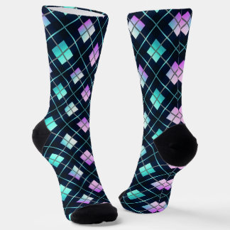 Chaussette Retro Futuristic Black, Blue & Pink Argyle Pattern