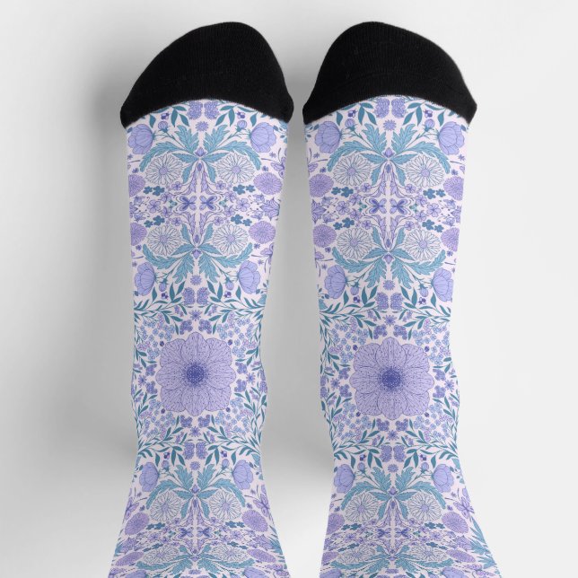 Chaussette Retro garden florals in blue and violet (Haut)