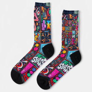 Chaussette Retro Hippie Graffiti Dreams Quilted Crew Socks