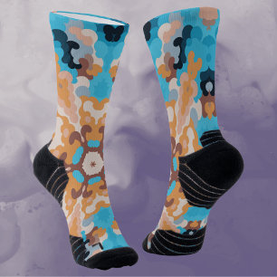 Chaussette Rétro Mandala Bleu et orange