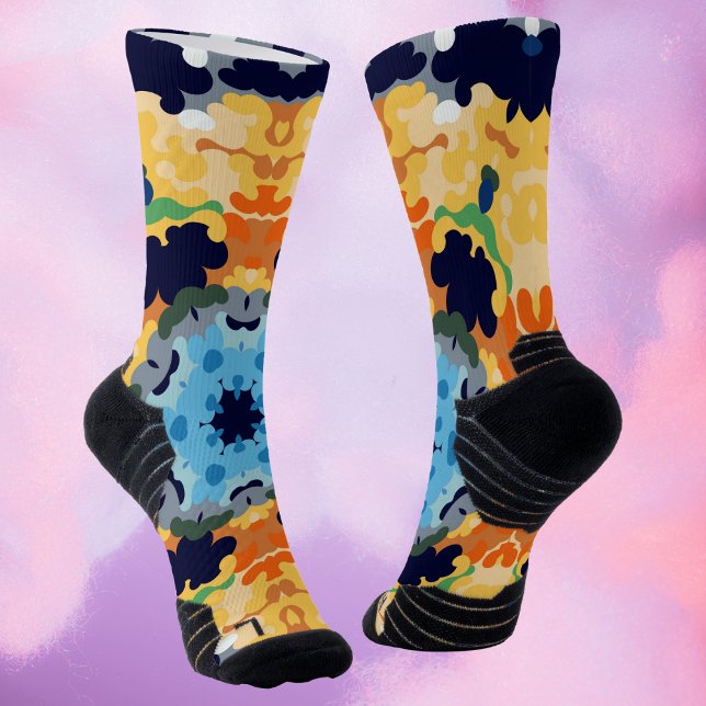 Chaussette Rétro Mandala jaune bleu et orange (Créateur téléchargé)