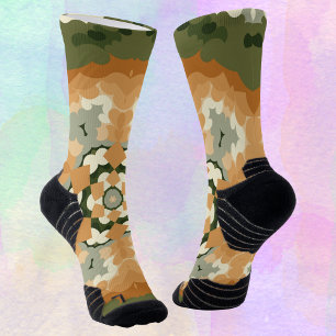Chaussette Retro Mandala Orange Vert et Blanc