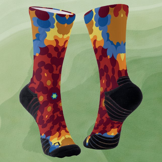 Chaussette Retro Mandala rouge bleu et jaune (Créateur téléchargé)