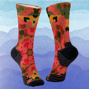 Chaussette Rétro Mandala rouge orange et vert