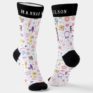 Chaussette Retro Party Icons Custom Name Crew Socks