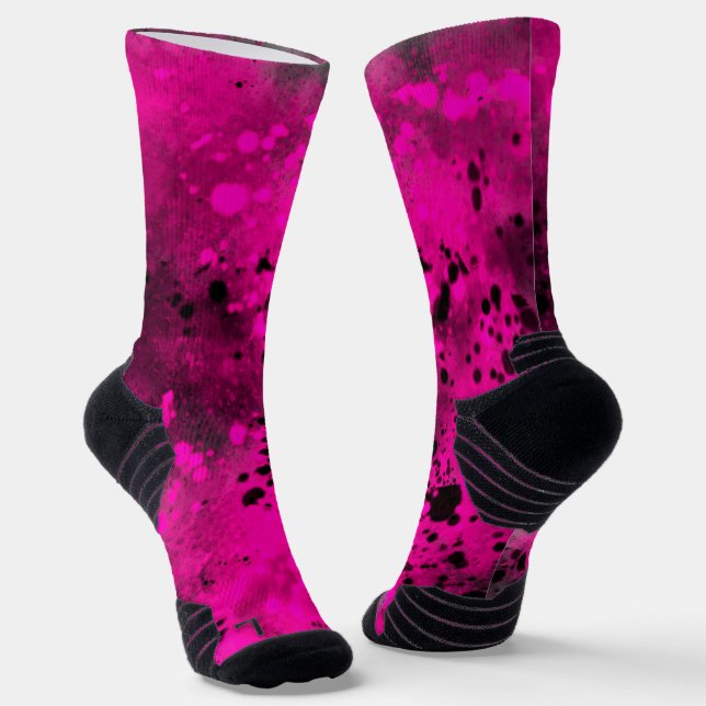 Chaussette Retro Pink & Black Paint Splatter (Angulaire)