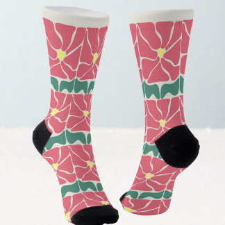 Chaussette Retro Vintage Green Red Floral