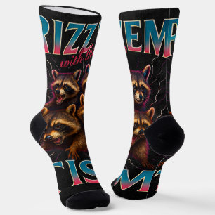 Chaussette Rizz Em avec le Tism Meme Autisme Drôle Raton lave