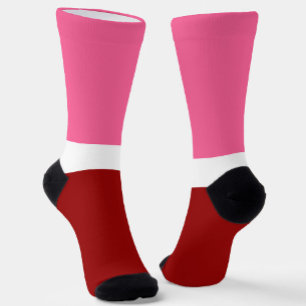 Chaussette Rose Blanc Marron Rouge Bloc de Couleur 