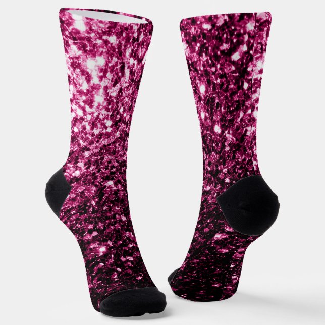 Chaussette Rose foncé faux paillettes brillantes scintillent (Angulaire)