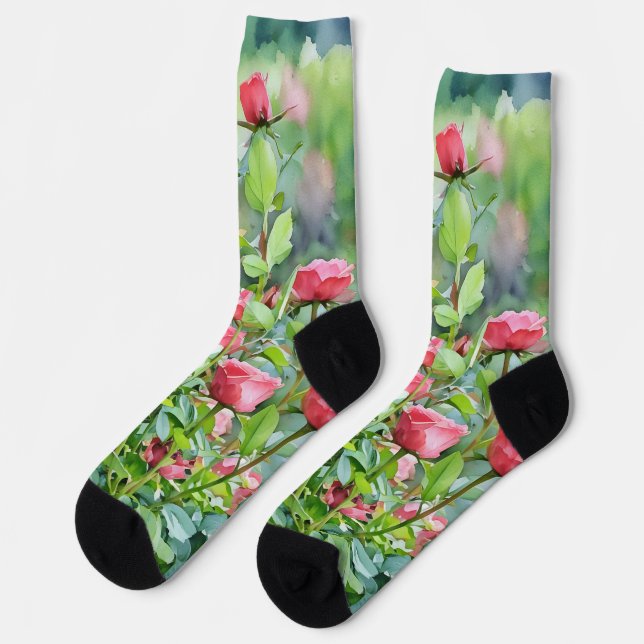 Chaussette Rose Garden Watercolor Style Chaussettes folles (Gauche)