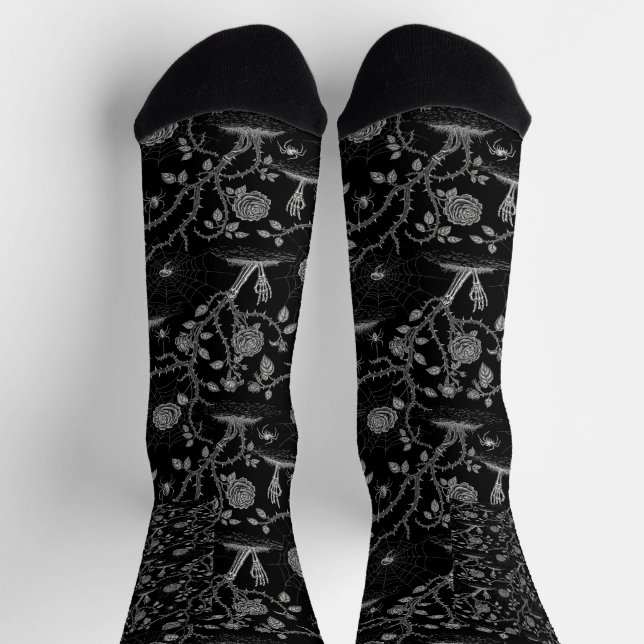 Chaussette Rose gothique et Motif osseux (Haut)