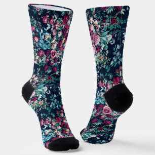 Chaussette Rose Magenta Vert Bleu Peine Turquoise et Fleurs R