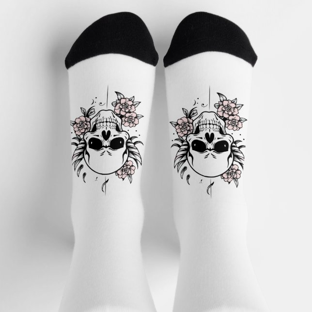 Chaussette Rose Skull White Socks (Haut)