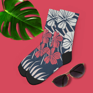 Chaussette Rose Tropical et Floral Marine 