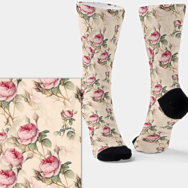 Chaussette Roses roses roses Fleurs florales sur rose (Créateur téléchargé)