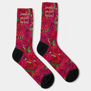 Chaussette Roses rouges de la Saint-Valentin avec message per