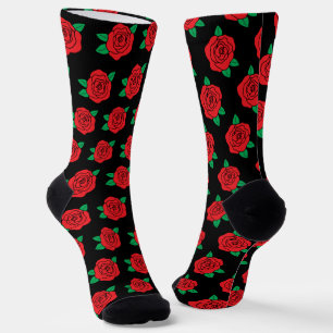 Chaussette Roses rouges sur Mariage de fleurs noires