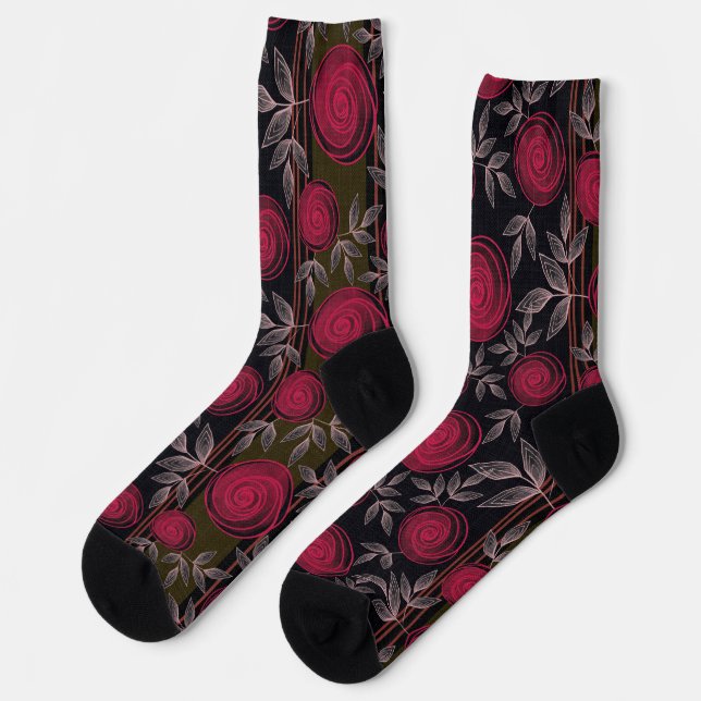 Chaussette Roses rouges sur noir. (Gauche)