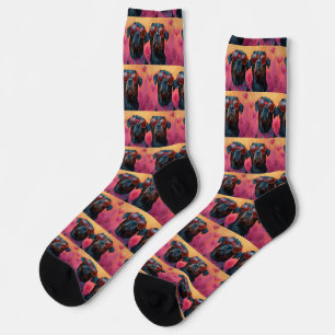 Chaussette Rottweiler avec Roses de coeur Saint Valentin