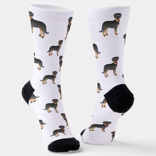 Chaussette Rottweiler noir et feu Motif de chien de dessin an (Angulaire)
