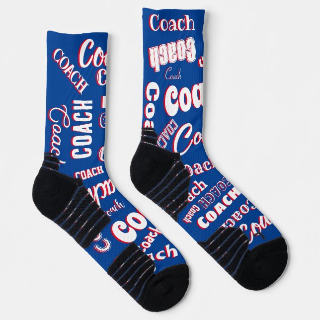 Chaussette Rouge Blanc Bleu Personnalisé Coach Nom Cadeau Art (Droite)