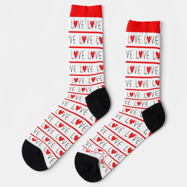 CHAUSSETTE ROUGE & BLANC STRIPE VALENTINE'S DAY LOVE (Gauche)