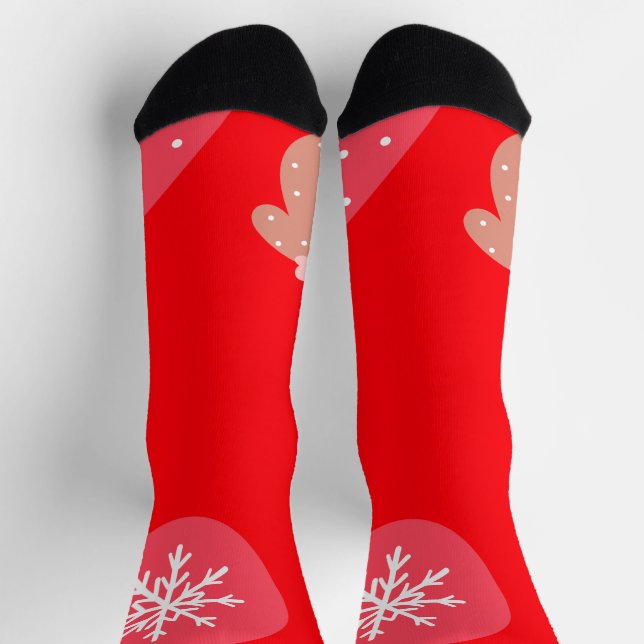 Chaussette Rouge Joyeux Noël Ornements Snowflakes Gants (Haut)