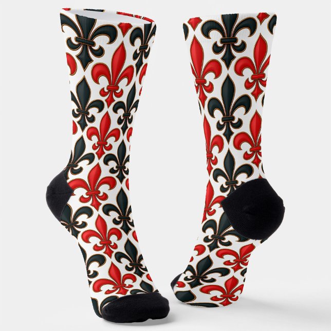 Chaussette Rouge noir baroque Fleur de lis Motif Design (Créateur téléchargé)