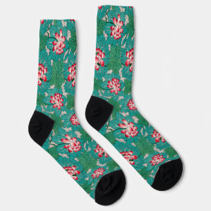 Chaussette Rouge rose vert Turquoise chinois Lotages Motif