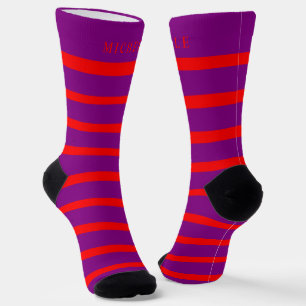 Chaussette Rouge violet foncé Lignes rouges rayées Nom person