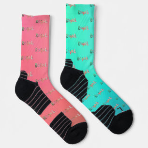 Chaussette RoyaLi, lettres florales   Rose & Turquoise