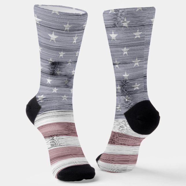 Chaussette Russe Rouge Blanc Bleu Bois américain drapeau Amér (Angulaire)