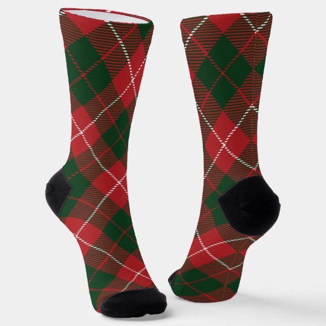 Chaussette Rustic Plaid Red Green Tartan Holiday (Angulaire)