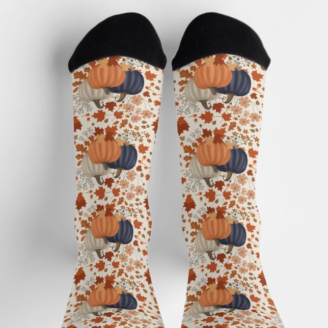 Chaussette Rustique Automne Citrouille Feuille Fleur sauvage (Haut)