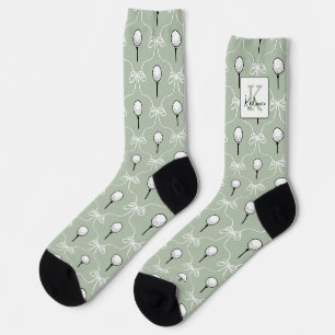 Chaussette Sage Blanc Préparé Motif Golf Monogramme
