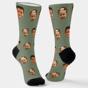 Chaussette Sage Green Funny Custom 2 Face Photo Maman