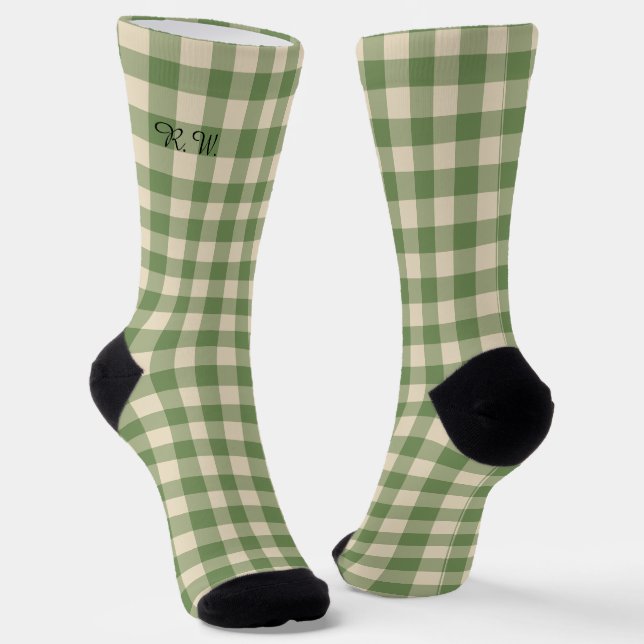Chaussette Sage Green Ish Preppy En vichy Plaid (Angulaire)