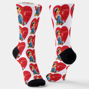 Chaussette Saint-Valentin rétro, garçon pêcheur de cœurs vint