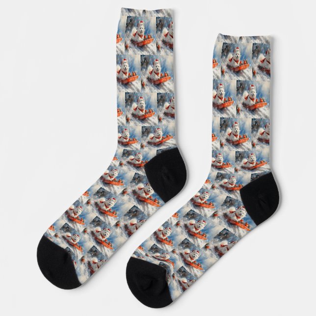 Chaussette Samoyé Chien dans la boue Laisser il neige Noël (Gauche)