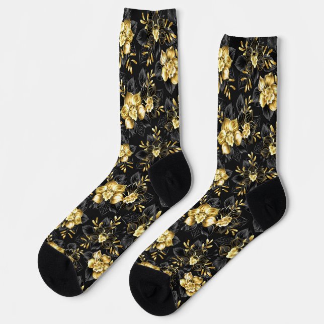 Chaussette Sans couture avec orchidées de bijoux (Gauche)