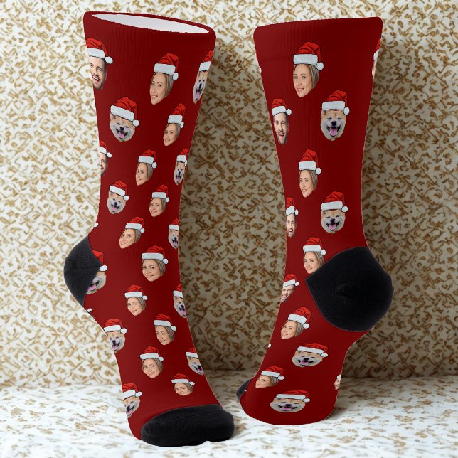 Chaussette Santa Hat Personnalisé Visage 3 Photo Cadeau de No (Créateur téléchargé)