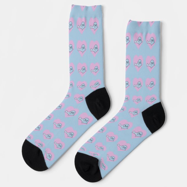 Chaussette Sceau bleu adorable avec un Arrière - plan de coeu (Gauche)
