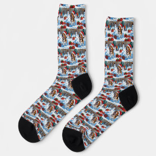Chaussette Scène de fête de Noël beagle