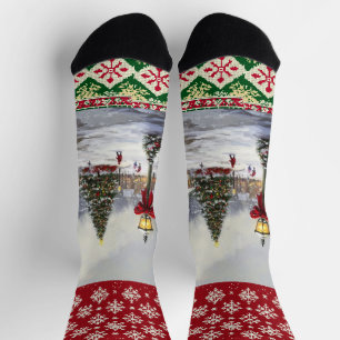 Chaussette Scène de la carte de Noël
